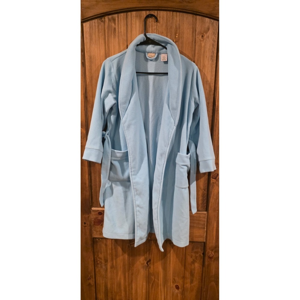 L.L. Bean Robe Kids S8 Light‎ Blue Shawl Collar Belted Wrap Classic Loungewear